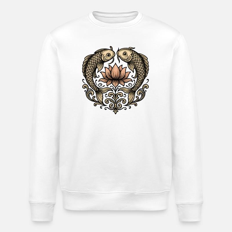 Koi and Lotus: Elegant Ornament - Stanley/Stella ROLLER Unisex Organic Sweatshirt - white