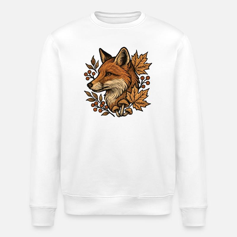Herbstfuchs im Laubkreis - Stanley/Stella Unisex Bio-Sweatshirt ROLLER - Weiß