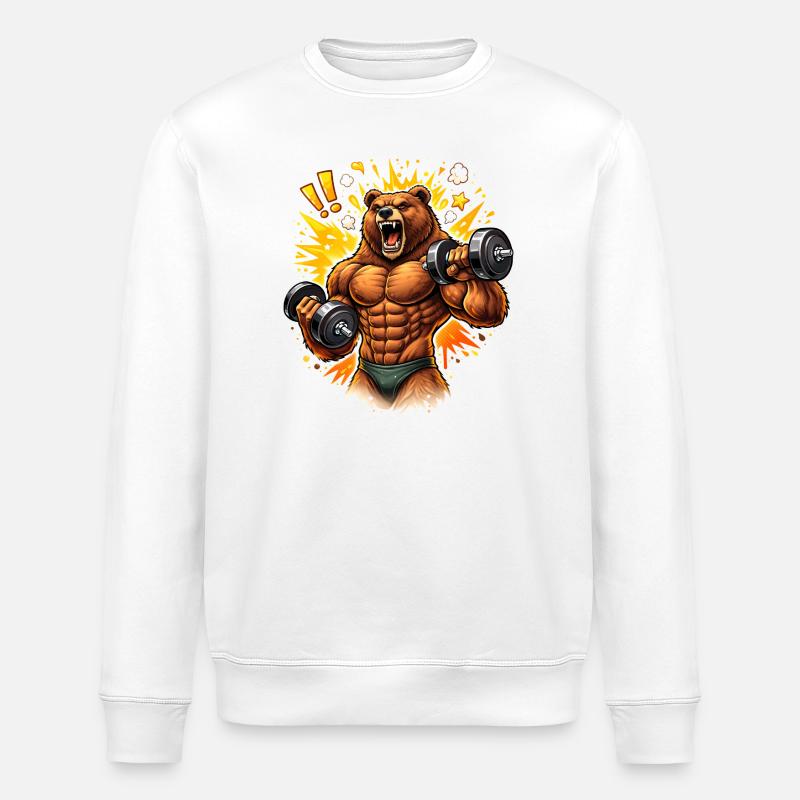 Illustration d’un ours bodybuilder fort - Sweat bio ROLLER Stanley/Stella Unisexe - blanc