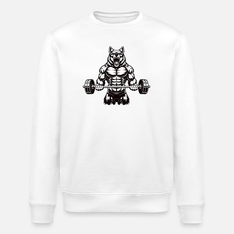 Powerful Wolf with Barbell - Stanley/Stella ROLLER Unisex Organic Sweatshirt - white