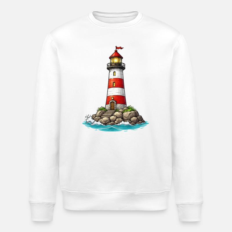 Lighthouse with red stripes - Stanley/Stella ROLLER Unisex Organic Sweatshirt - white