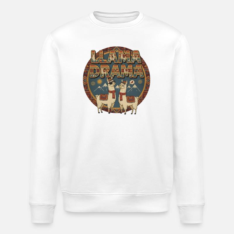 Llama Drama Retro Alpacas Mountains Design - Stanley/Stella ROLLER Unisex Organic Sweatshirt - white