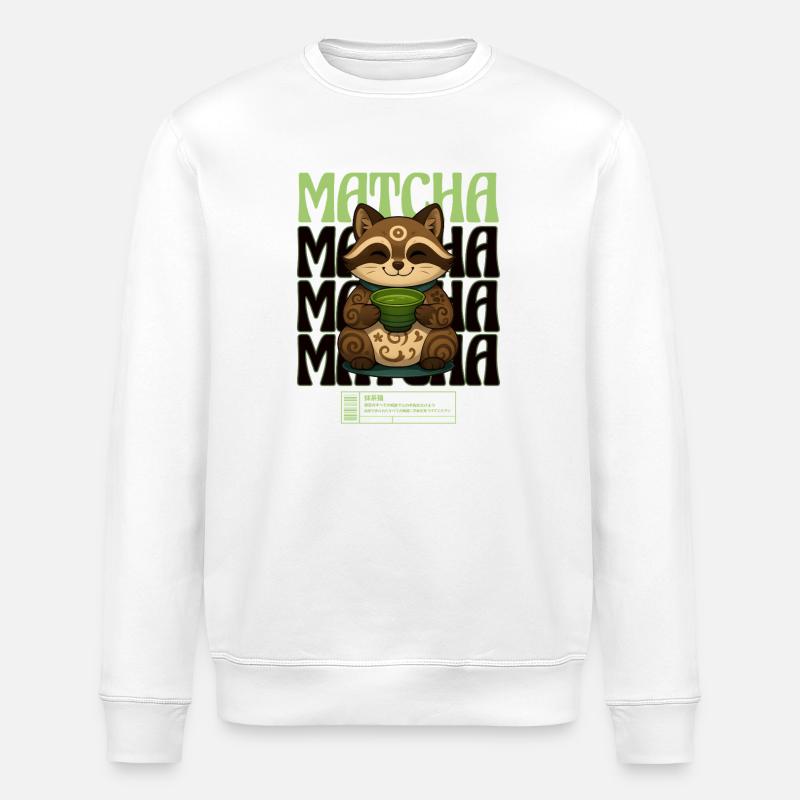 Matcha Kitten Maneki Neko - Stanley/Stella ROLLER Unisex Organic Sweatshirt - white