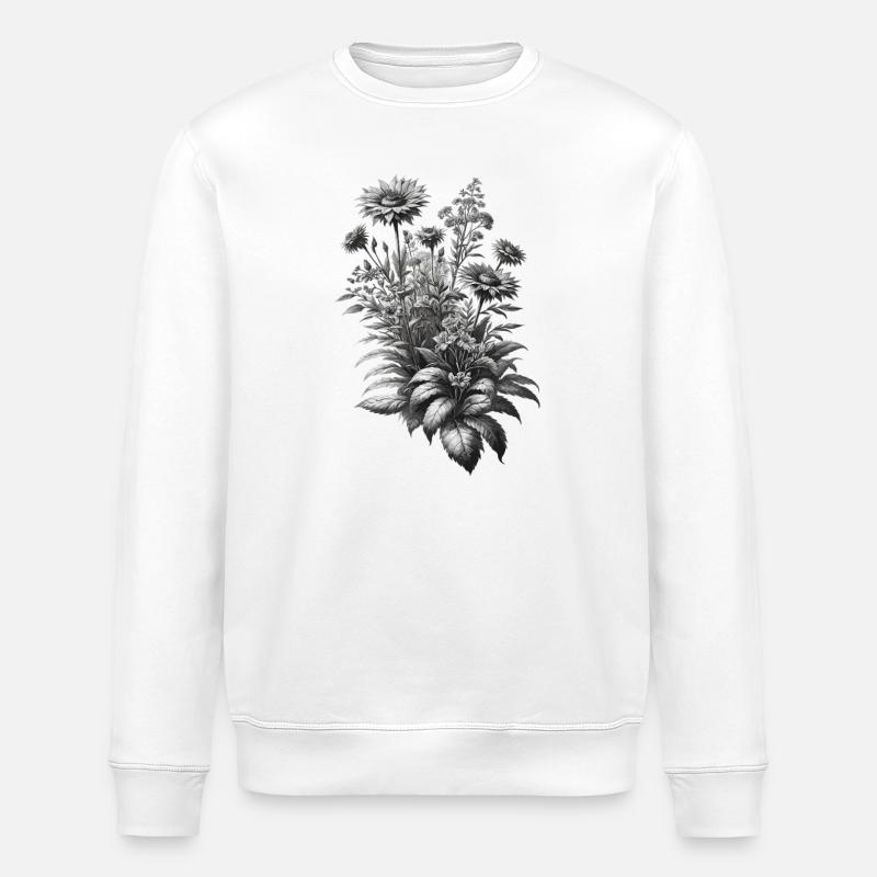 Graue Botanische Blumenbouquet Illustration - Stanley/Stella Unisex Bio-Sweatshirt ROLLER - Weiß