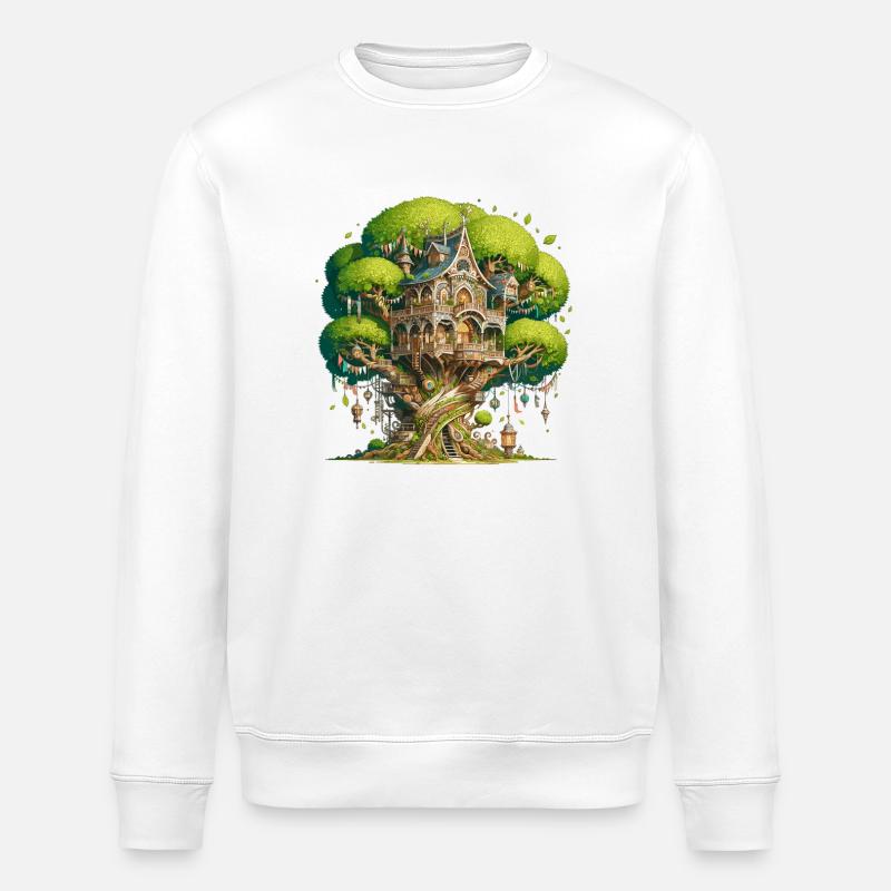 Baumhaus Schloss im Weltenwald - Stanley/Stella Unisex Bio-Sweatshirt ROLLER - Weiß