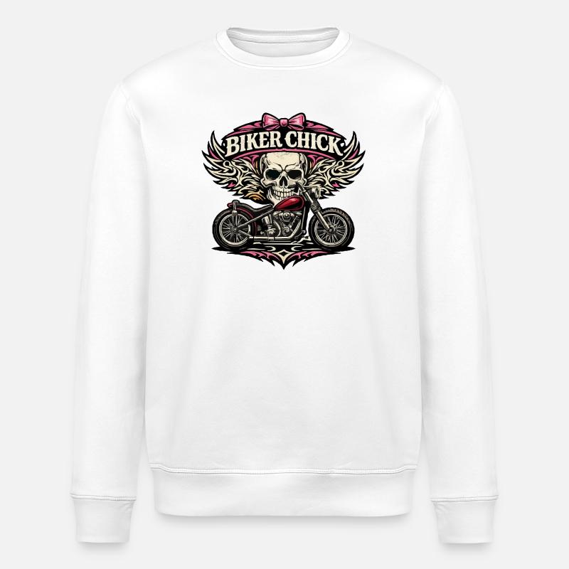 Motto Biker Chick Skull Design - Sweat bio ROLLER Stanley/Stella Unisexe - blanc