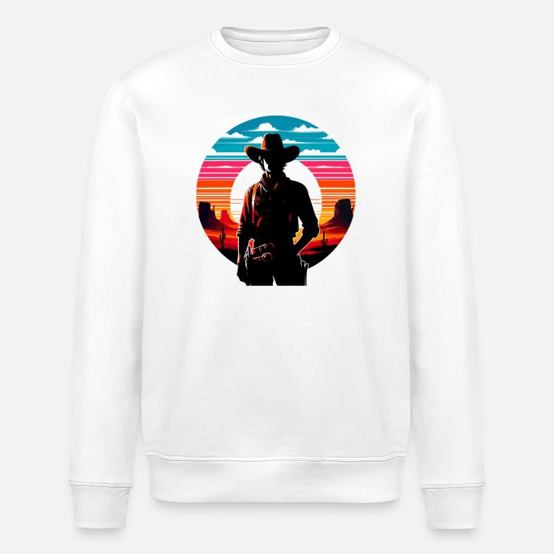 Wüsten-Cowboy Sonnenuntergang Silhouette - Stanley/Stella Unisex Bio-Sweatshirt ROLLER - Weiß