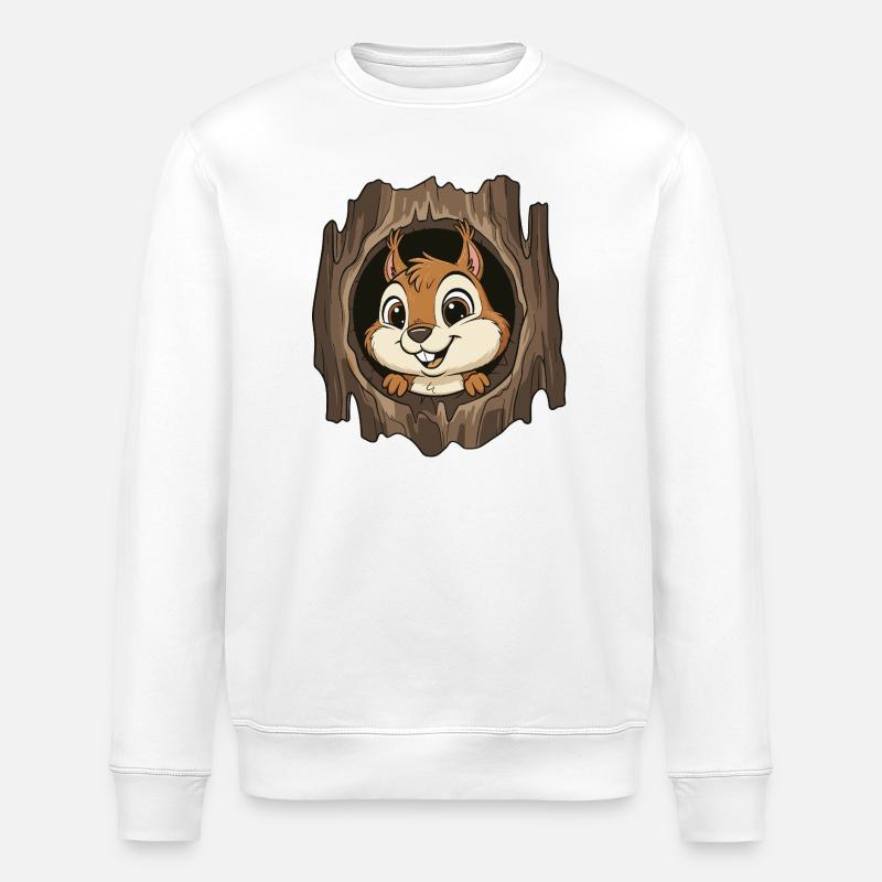 Waldchipmunk im Baumloch - Stanley/Stella Unisex Bio-Sweatshirt ROLLER - Weiß