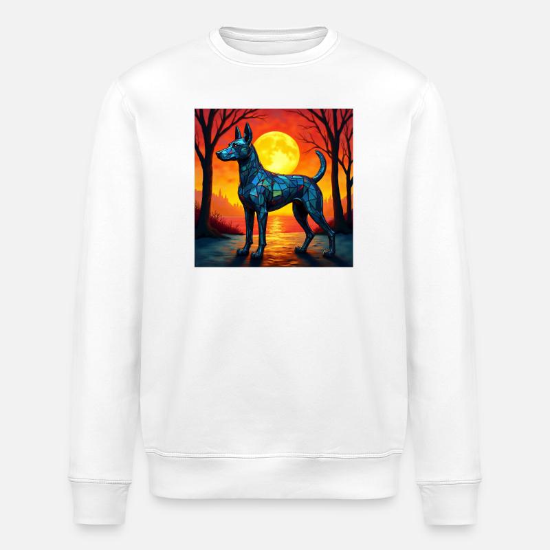 Moonlit Night Polygon Wolf - Stanley/Stella ROLLER Unisex Organic Sweatshirt - white