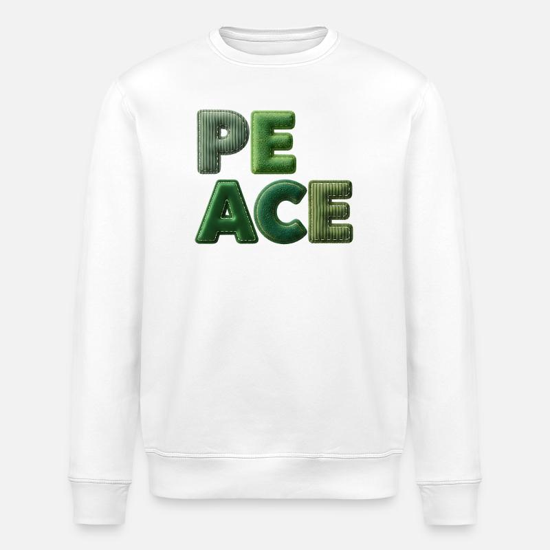 Peace Patchwork Green Nature Lettering - Stanley/Stella ROLLER Unisex Organic Sweatshirt - white