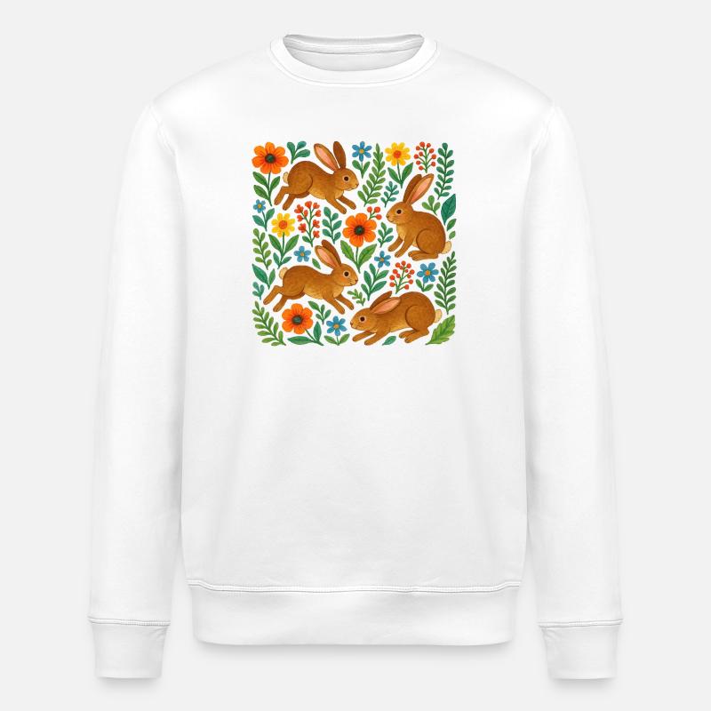 Lapins en fleurs à l’aquarelle - Sweat bio ROLLER Stanley/Stella Unisexe - blanc