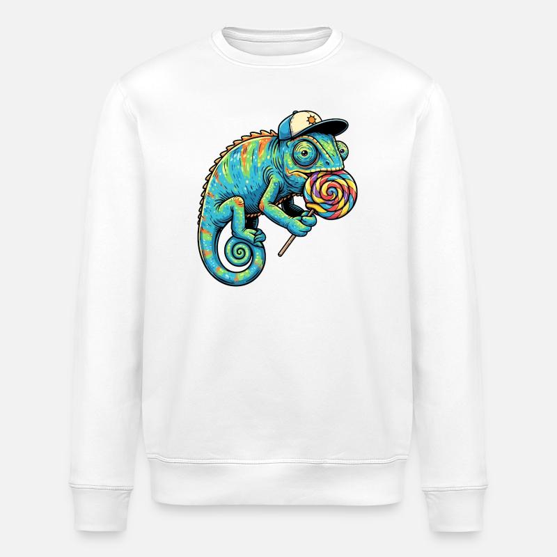 Caméléon drôle avec une sucette - Sweat bio ROLLER Stanley/Stella Unisexe - blanc