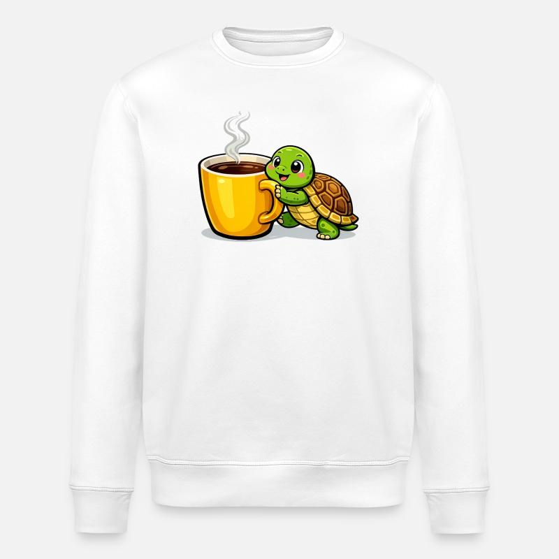 Kaffeeturtle mit dampfendem Becher - Stanley/Stella Unisex Bio-Sweatshirt ROLLER - Weiß