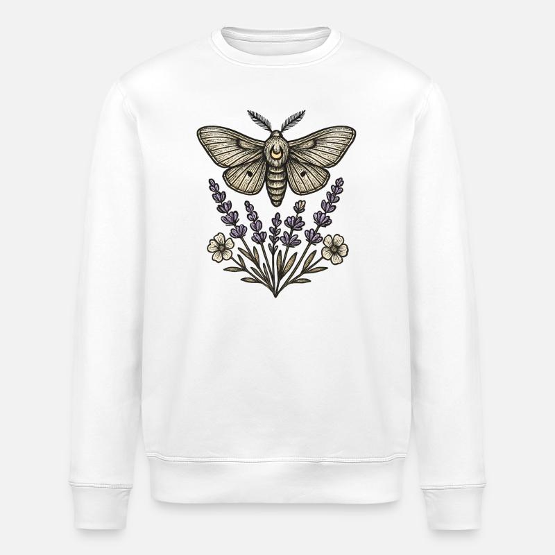 Motte über Lavendelstrauß - Stanley/Stella Unisex Bio-Sweatshirt ROLLER - Weiß