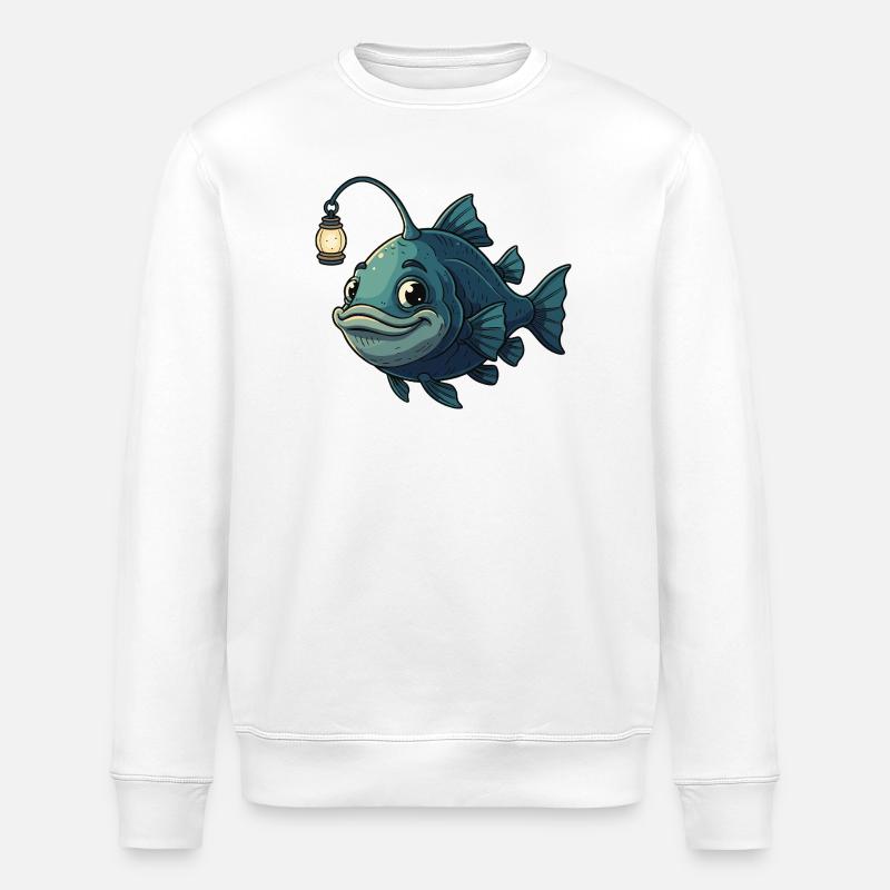 Glowing Fish with Lantern - Stanley/Stella ROLLER Unisex Organic Sweatshirt - white
