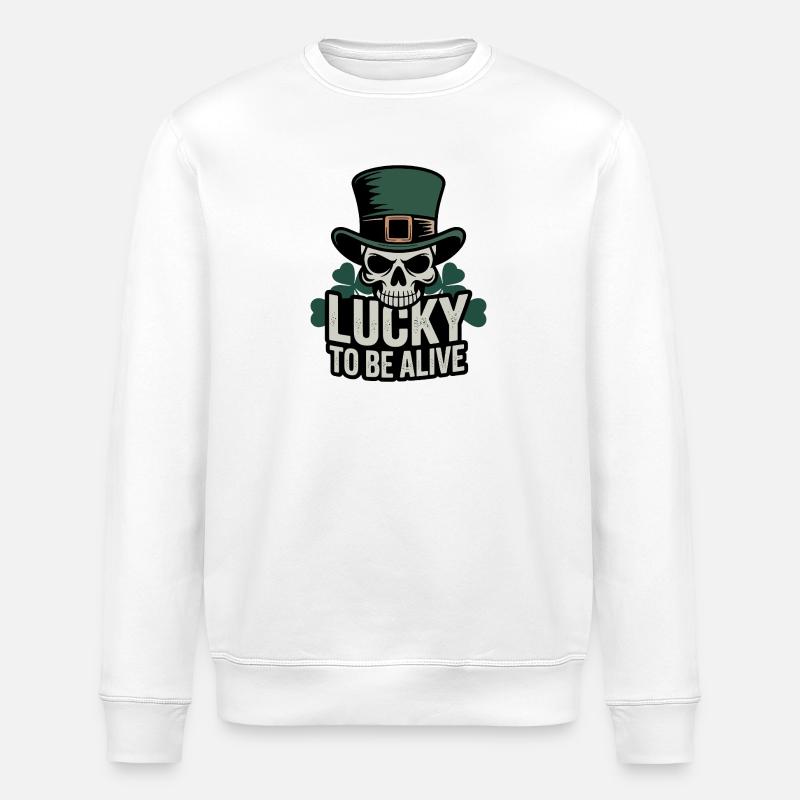 Glücksschädel: Lucky to be Alive - Stanley/Stella Unisex Bio-Sweatshirt ROLLER - Weiß