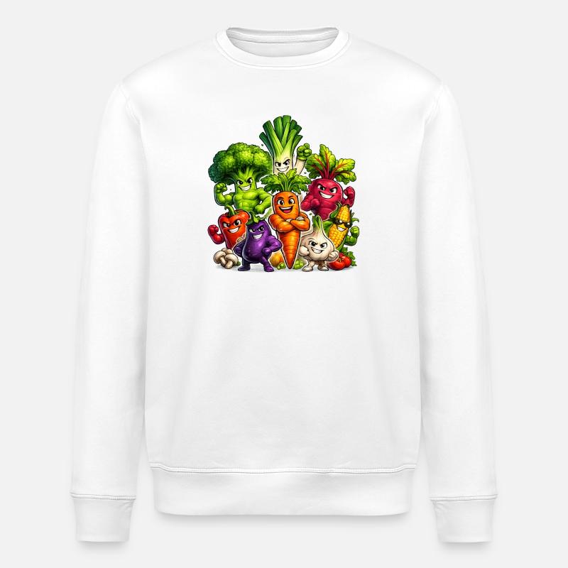 Starkes Gemüse in Comic-Optik  - Stanley/Stella Unisex Bio-Sweatshirt ROLLER - Weiß