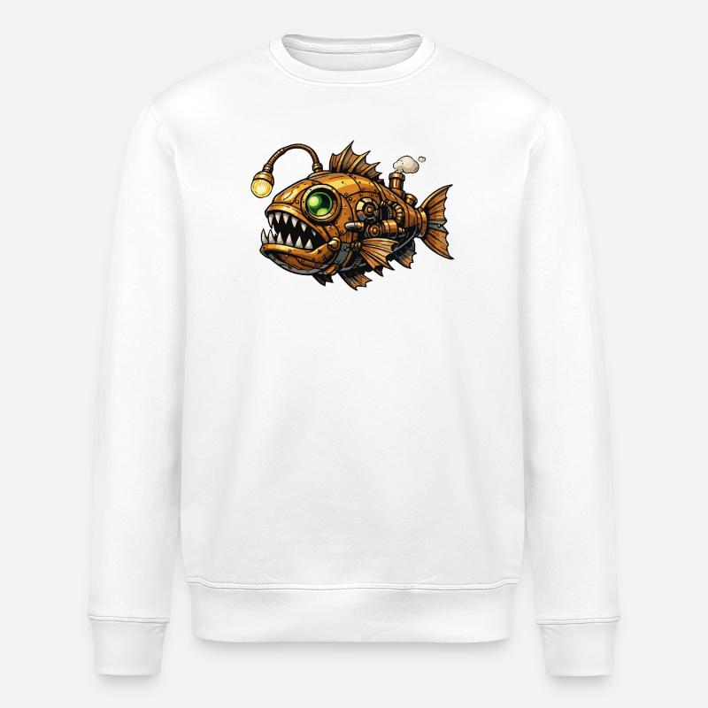 Steampunk Tiefsee Piranha - Stanley/Stella Unisex Bio-Sweatshirt ROLLER - Weiß