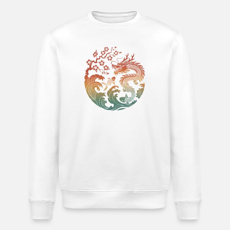 Drache & Koi Kreisdesign - Stanley/Stella Unisex Bio-Sweatshirt ROLLER - Weiß