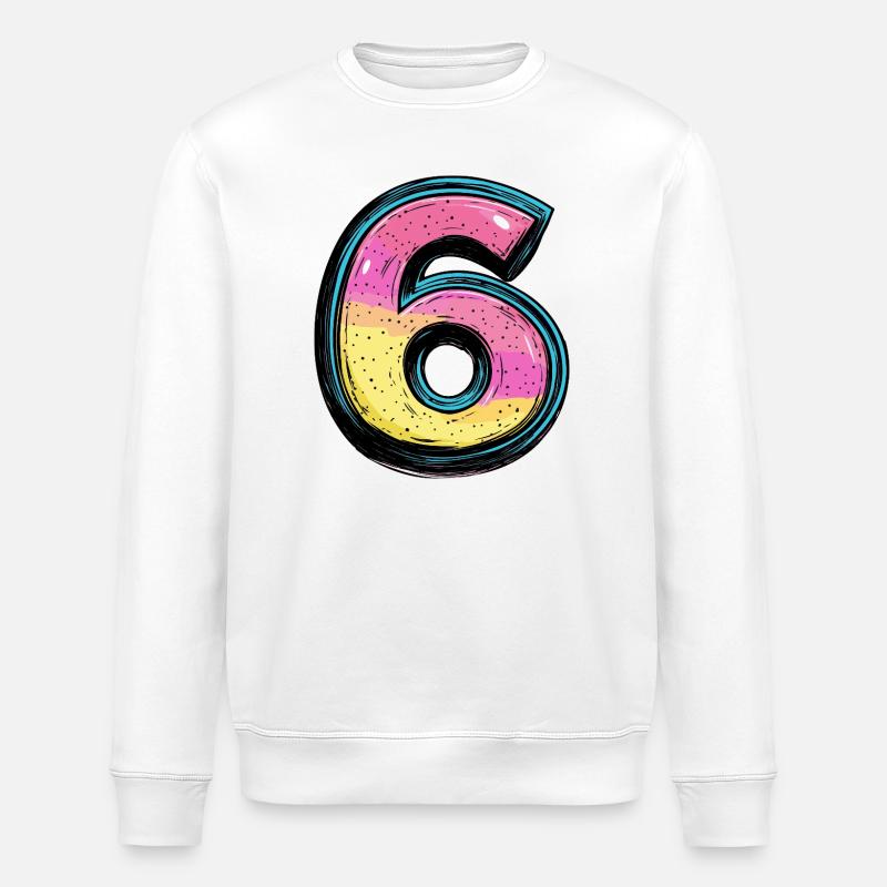 6 Zahl Bunt - Stanley/Stella Unisex Bio-Sweatshirt ROLLER - Weiß