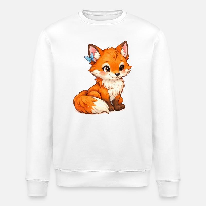 Flotter Fuchs mit Schmetterling - Stanley/Stella Unisex Bio-Sweatshirt ROLLER - Weiß