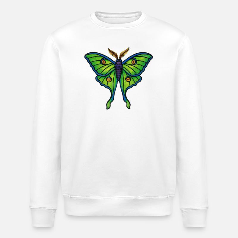Neon Green Butterfly Winged Bloom - Stanley/Stella ROLLER Unisex Organic Sweatshirt - white