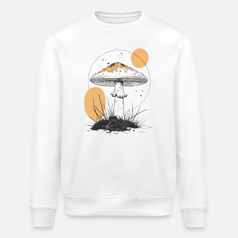 Moonlight Forest Mushroom Silhouette - Stanley/Stella ROLLER Unisex Organic Sweatshirt - white