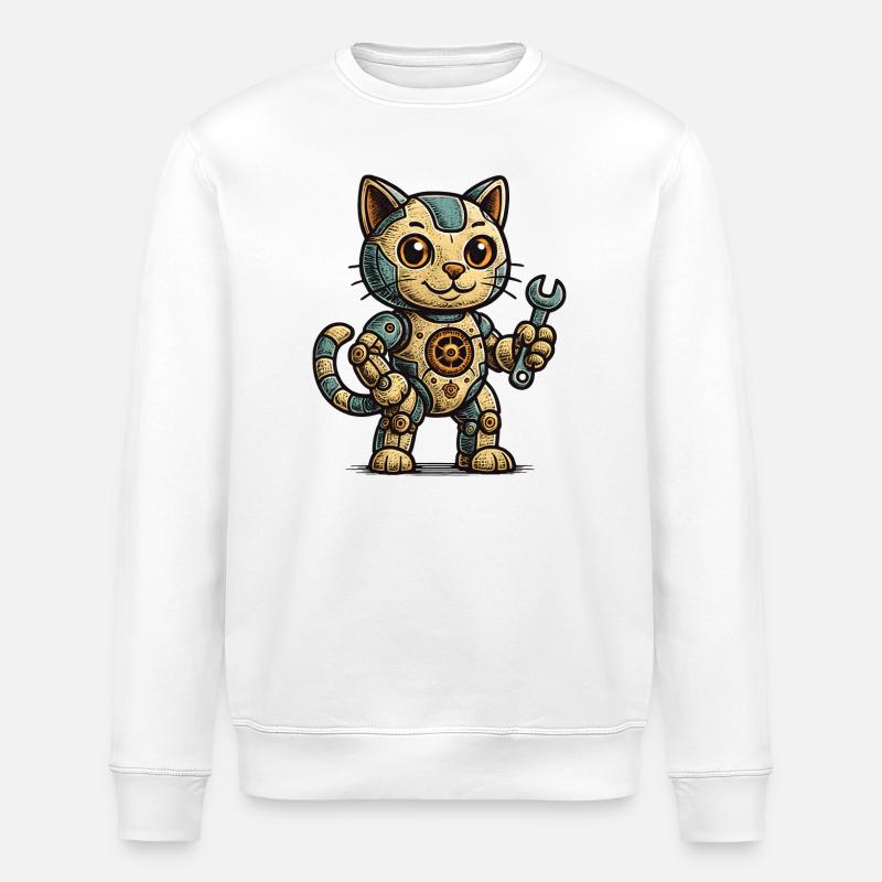 Steampunk-Katze Schrauberheld - Stanley/Stella Unisex Bio-Sweatshirt ROLLER - Weiß