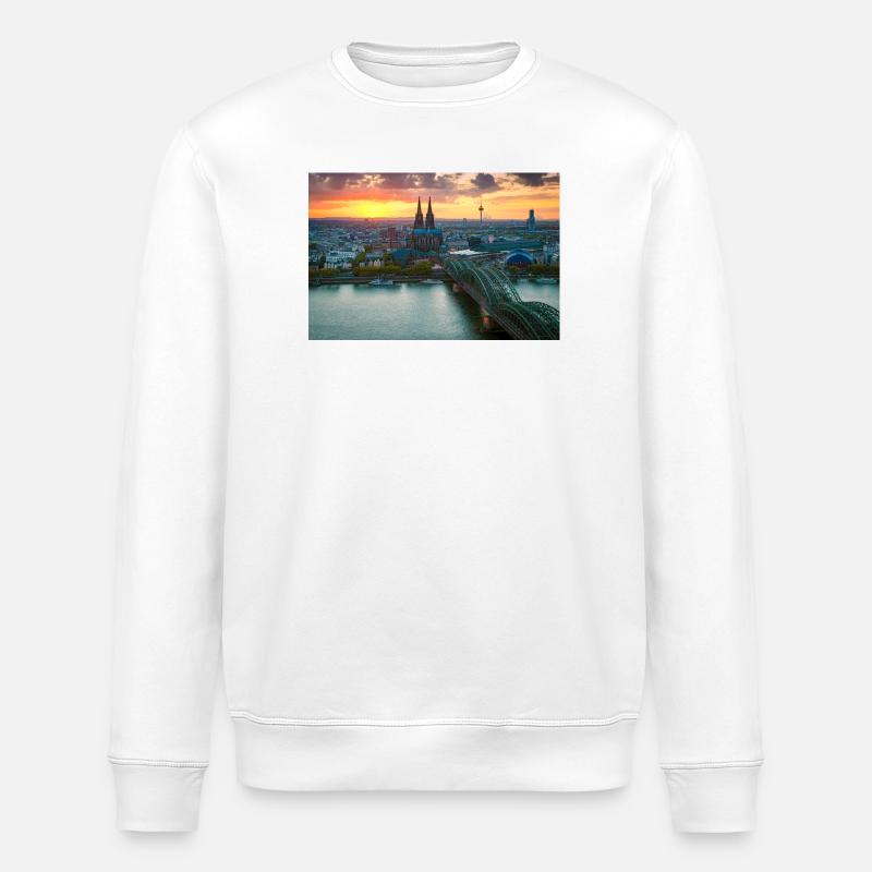 Kölner Dom im Abendlicht - Stanley/Stella Unisex Bio-Sweatshirt ROLLER - Weiß