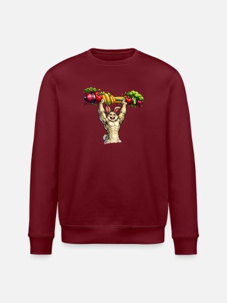 Bunny with muscles and vegetable barbell - Stanley/Stella ROLLER Unisex Organic Sweatshirt - white