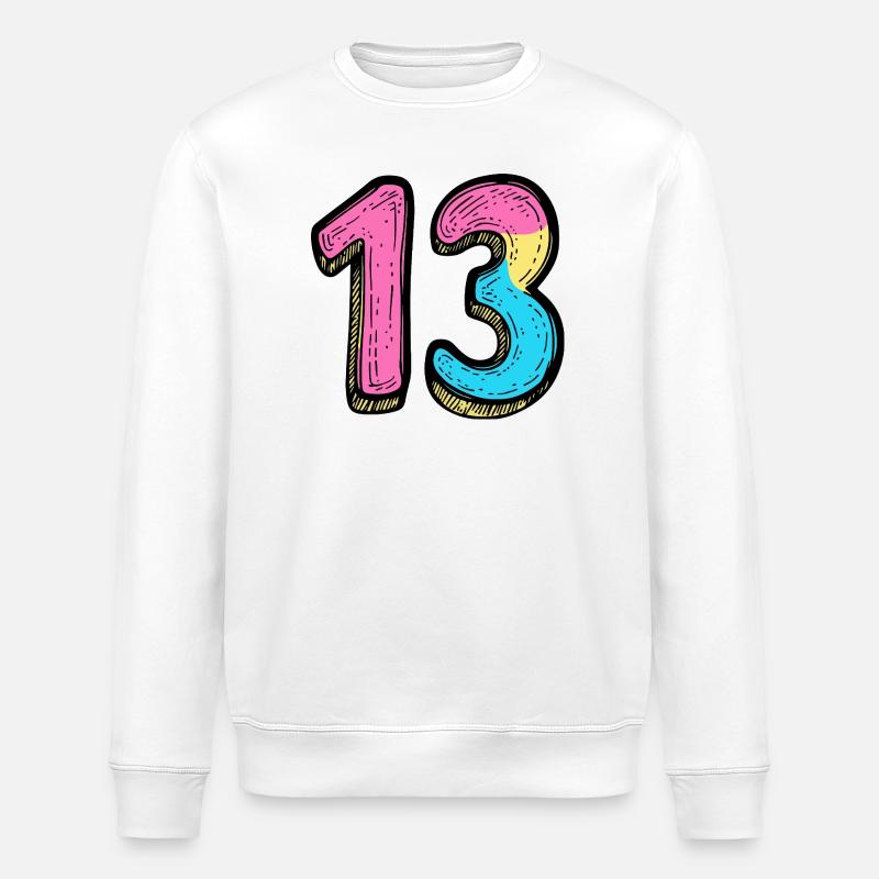 13 Zahl Bunt - Stanley/Stella Unisex Bio-Sweatshirt ROLLER - Weiß