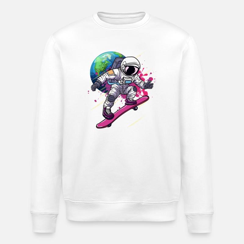 Astronaut Skateboard Erde - Stanley/Stella Unisex Bio-Sweatshirt ROLLER - Weiß