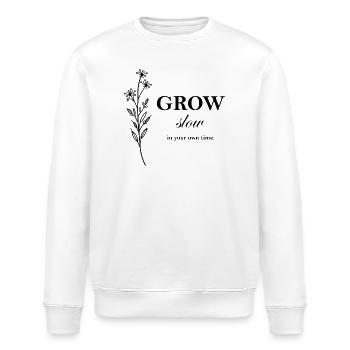 Conception typographique minimale Grow Slow - Sweat bio ROLLER Stanley/Stella Unisexe - blanc - Devant - Nik (191cm)