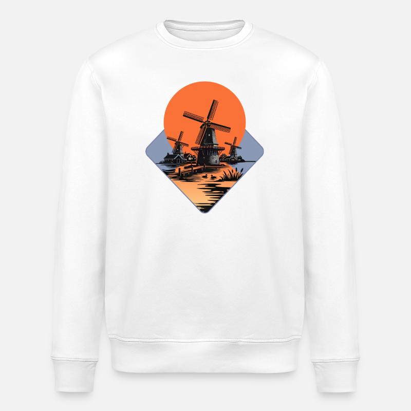 Exotische Windmühlen-Skizzenkunst - Stanley/Stella Unisex Bio-Sweatshirt ROLLER - Weiß