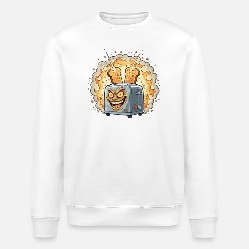 Lachender Toaster Krümel Explosion - Stanley/Stella Unisex Bio-Sweatshirt ROLLER - Weiß