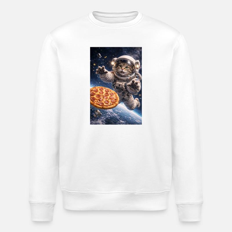Astronautenkatze rettet Pizza im All - Stanley/Stella Unisex Bio-Sweatshirt ROLLER - Weiß