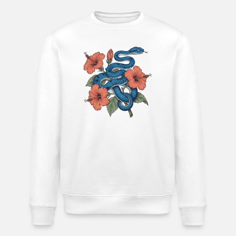 Serpent d’azur au milieu de l’hibiscus - Sweat bio ROLLER Stanley/Stella Unisexe - blanc