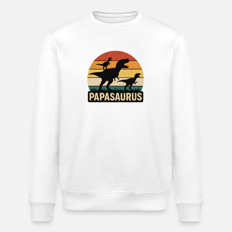 Papasaurus Dino Retro Sonnenuntergang - Stanley/Stella Unisex Bio-Sweatshirt ROLLER - Weiß