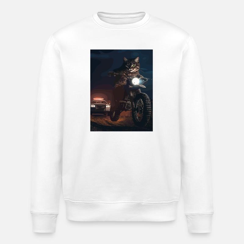 Nachtkatze auf Motorrad - Stanley/Stella Unisex Bio-Sweatshirt ROLLER - Weiß