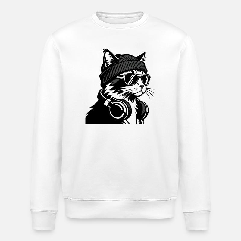 Chat DJ Cosy Tricot Noir - Sweat bio ROLLER Stanley/Stella Unisexe - blanc