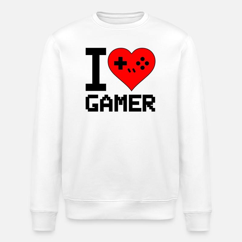 Heart with Game Controller Silhouette - Stanley/Stella ROLLER Unisex Organic Sweatshirt - white