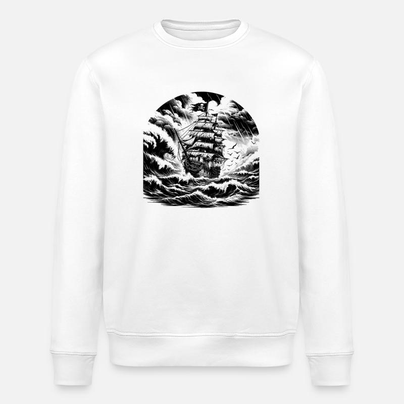 Sturmsee Piratenschiff Gravur - Stanley/Stella Unisex Bio-Sweatshirt ROLLER - Weiß