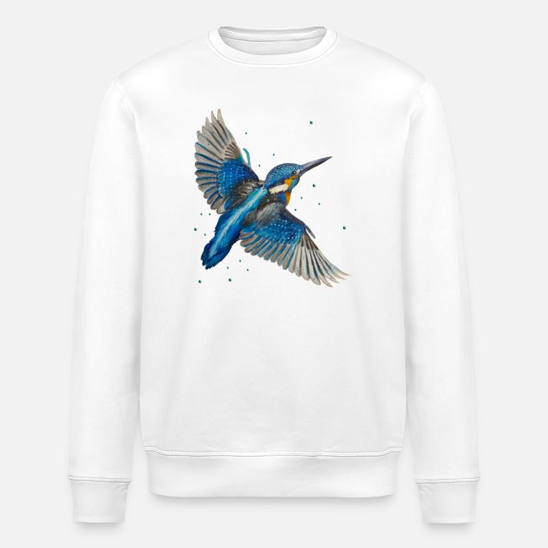 Kingfisher in flight - Stanley/Stella ROLLER Unisex Organic Sweatshirt - white