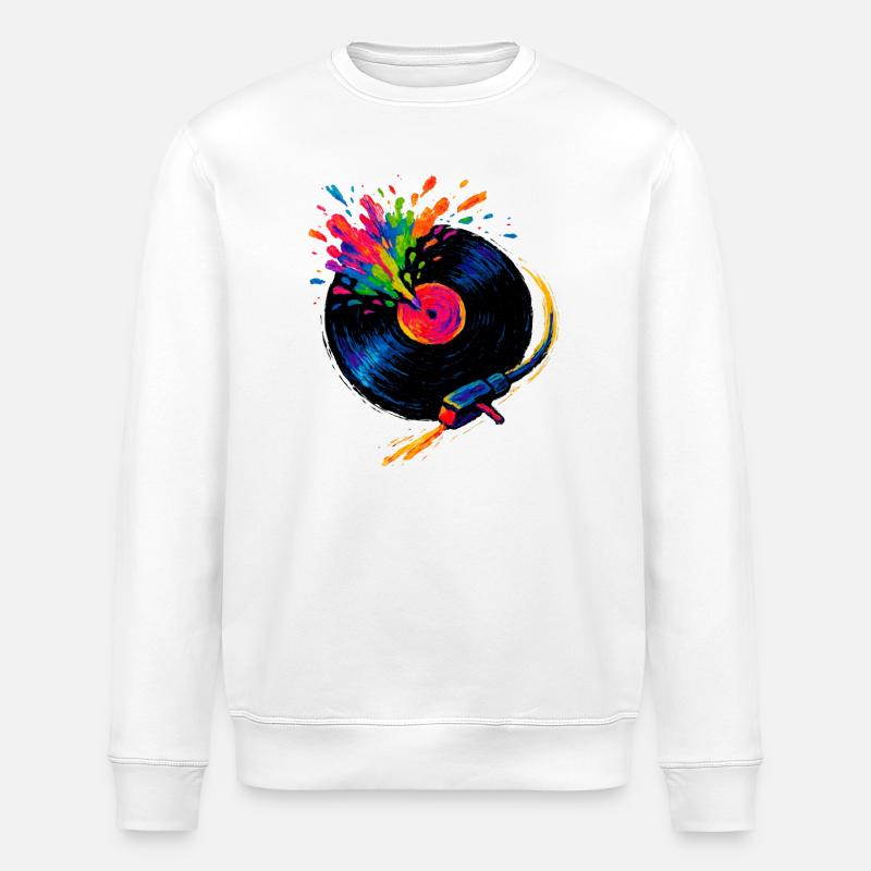 Plattenspieler buntes Pop-Vinyl - Stanley/Stella Unisex Bio-Sweatshirt ROLLER - Weiß