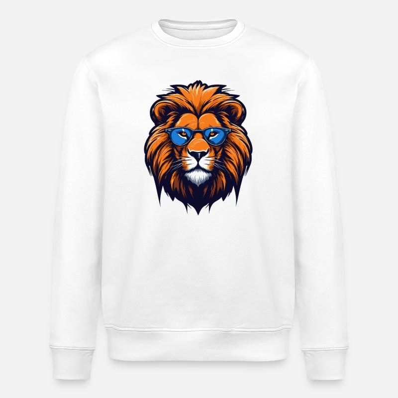 Löwe mit blauer Brille - Pop Art - Stanley/Stella Unisex Bio-Sweatshirt ROLLER - Weiß