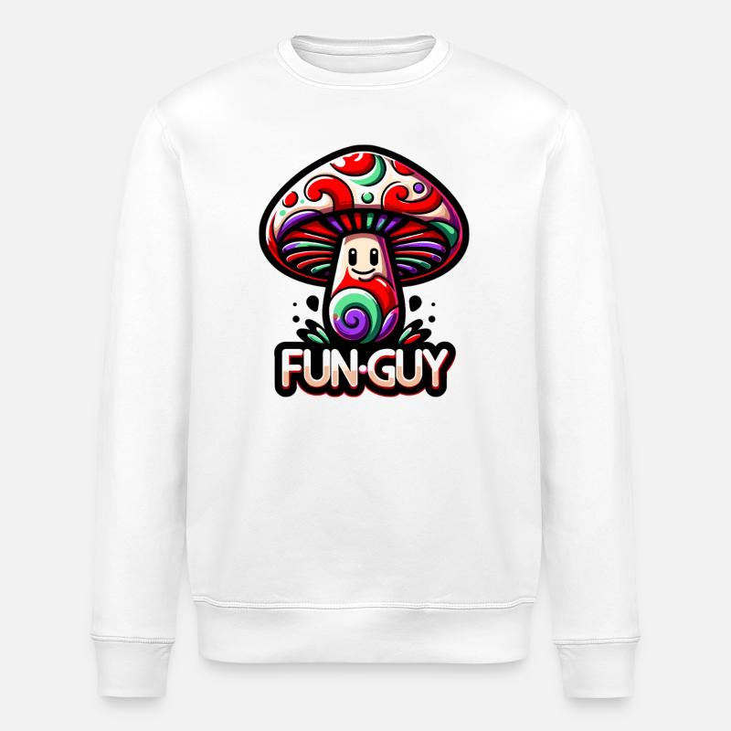 Psychedelic Mushroom Fun Guy - Stanley/Stella ROLLER Unisex Organic Sweatshirt - white