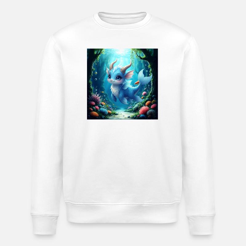 Wasserblauer Drache - Stanley/Stella Unisex Bio-Sweatshirt ROLLER - Weiß