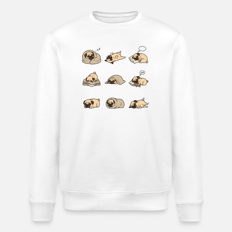 Sleeping Pug Nine Cute Pug Sleeping Poses - Stanley/Stella ROLLER Unisex Organic Sweatshirt - white
