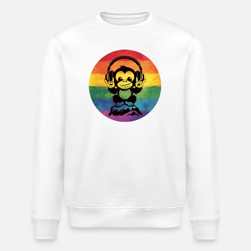 Regenbogen DJ Affe – Kopfhörer Rockhandzeichen - Stanley/Stella Unisex Bio-Sweatshirt ROLLER - Weiß