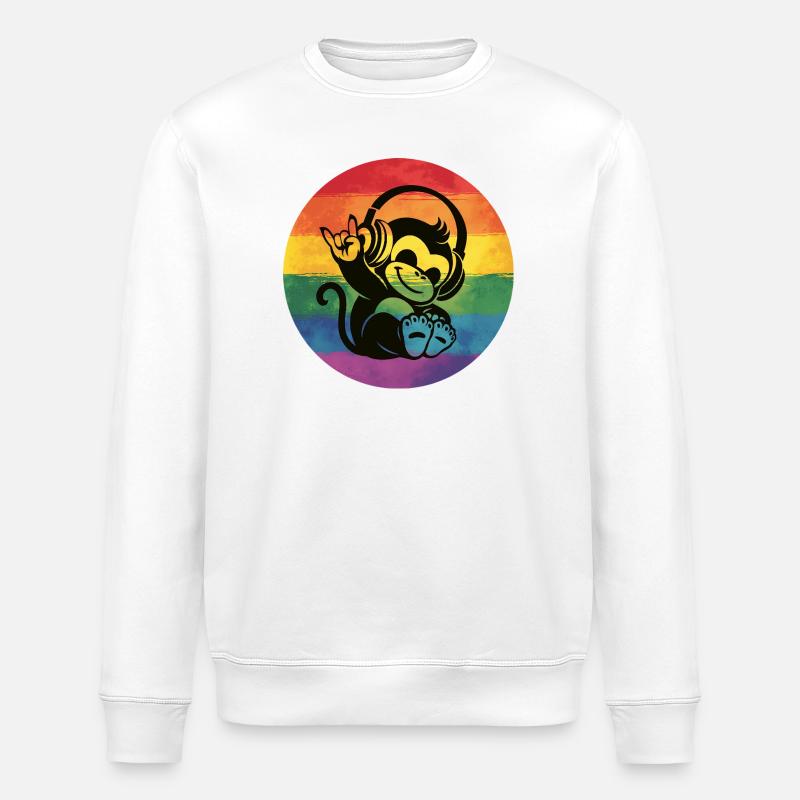 Regenbogen Affe – Kopfhörer Rockhandzeichen - Stanley/Stella Unisex Bio-Sweatshirt ROLLER - Weiß
